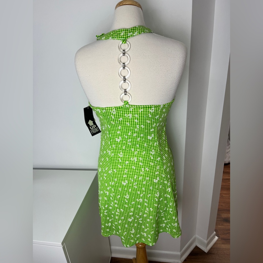 Vintage 90s Green Gingham Sleeveless Dress - Picture 2 of 10